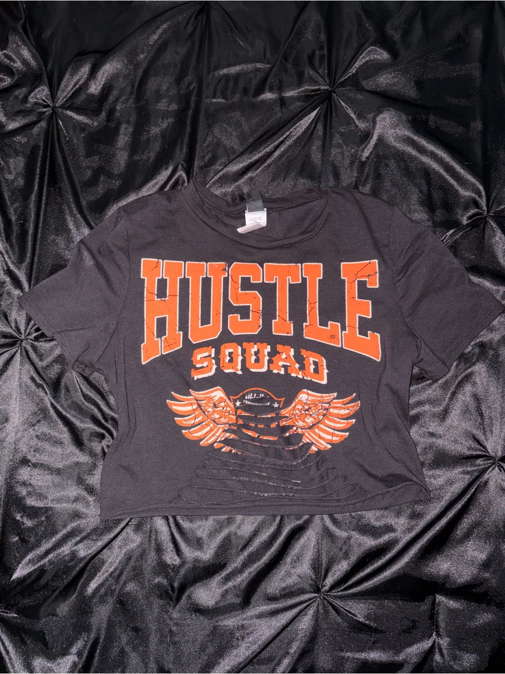 Windsor Black Tee with Orange 'HUSTLE SQUAD' Graphic